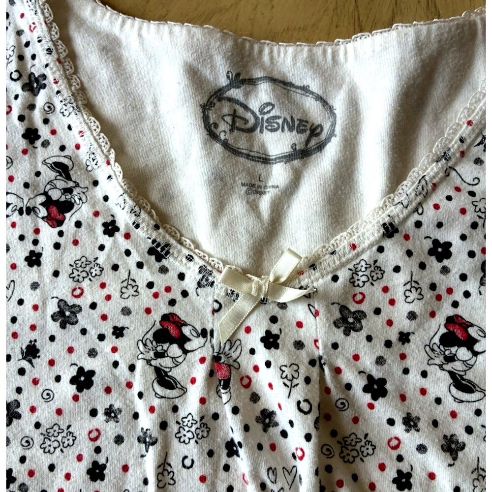 Disney Mickey/Minnie Mouse Nightshirt Nightgown Lace Trim Bowtie Hearts Kisses L